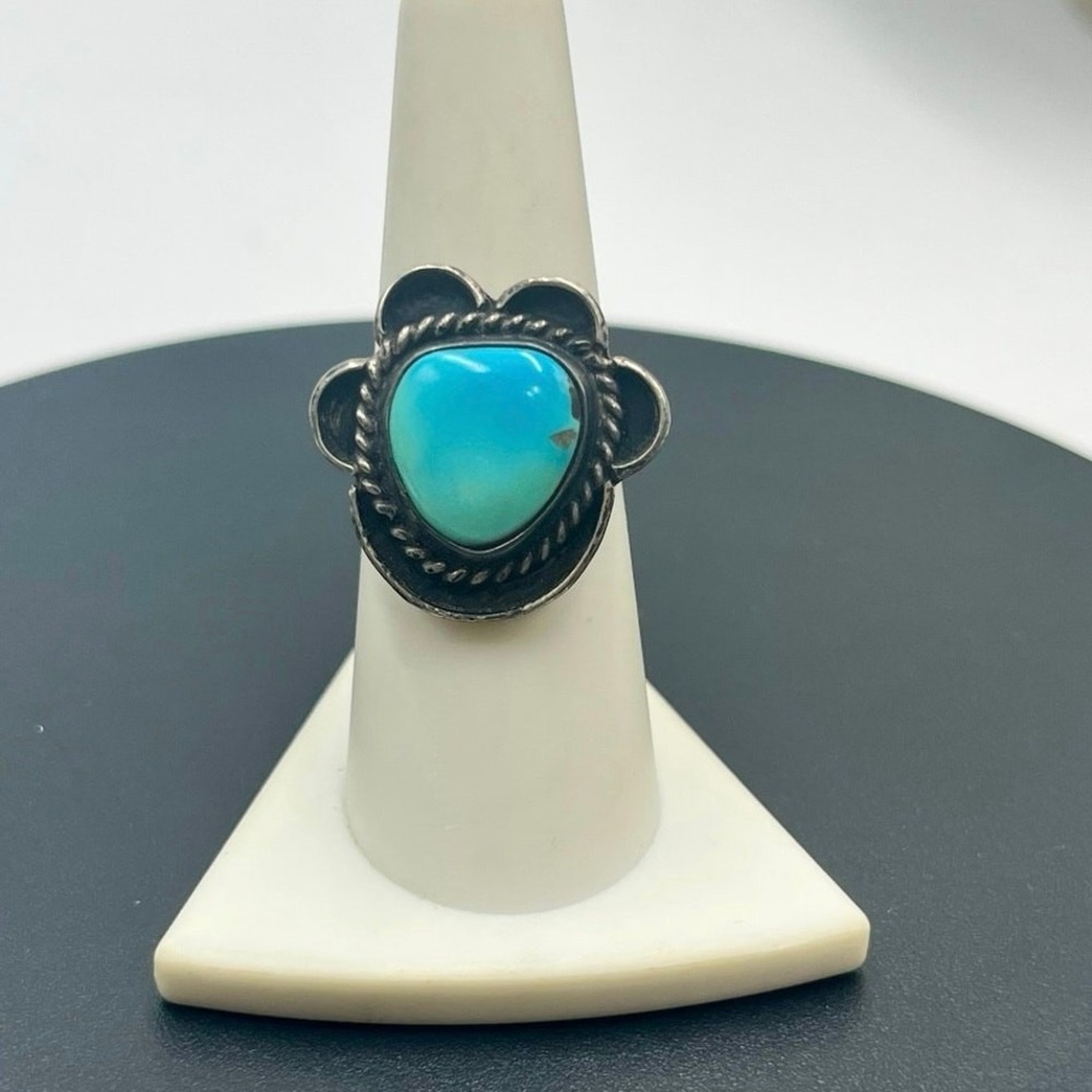 Old Pawn Native American Navajo Sleeping Beauty Turquoise Sterling Ring sz 7.25